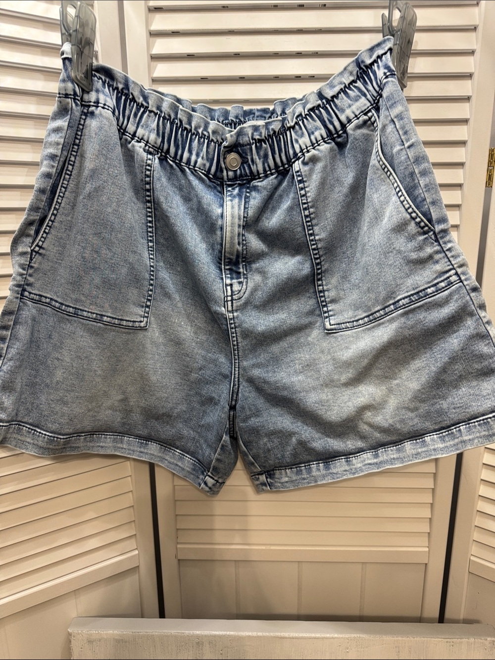 d. jeans Faded Light Blue Paperbag Waist Denim Shorts